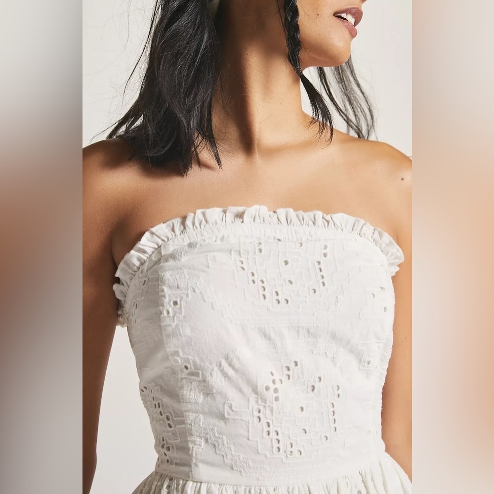 Anthropologie Forever That Girl Eyelet Ruffle Tube Mini Dress - Picture 8 of 11